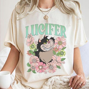 Retro Lucifer Cat Floral Shirt, Cinderella T-Shirt, Disney Cats, Family Vacation, Disneyland Trip Gift For Cat Lover