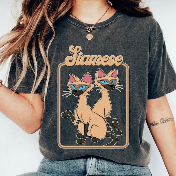 Siamese Cat Vintage Y2k Style Shirt, Lady and the Tramp T-Shirt, Disney Cats Tee, Family Vacation, Disneyland Trip Gift For Cat Lover