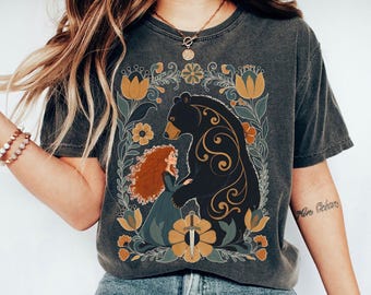 Retro Brave Merida Princess And Elinor Queen Bear Floral Shirt, Disney Brave Shirt, Disney Merida Shirt, Disneyland Family Holiday Trip