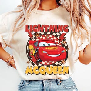 Vintage Lightning McQueen Checkered Shirt, Disney Pixar Cars Shirt, Retro McQueen Graphic Tee, Disney Family Vacation Trip 2026 image 1