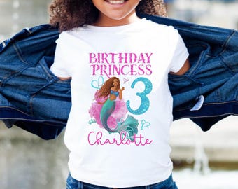 Custom Black Little Mermaid Birthday Princess Shirt, Personalized Black Ariel Shirt, Custom Name Shirt, Ariel Princess Tee Tee Gift Ideas