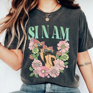 Retro Si & Am Cat Floral Shirt, Lady and the Tramp T-Shirt, Siamese Cat, Disney Cats, Villain Cat, Disneyland Trip Gift For Cat Lover image 2