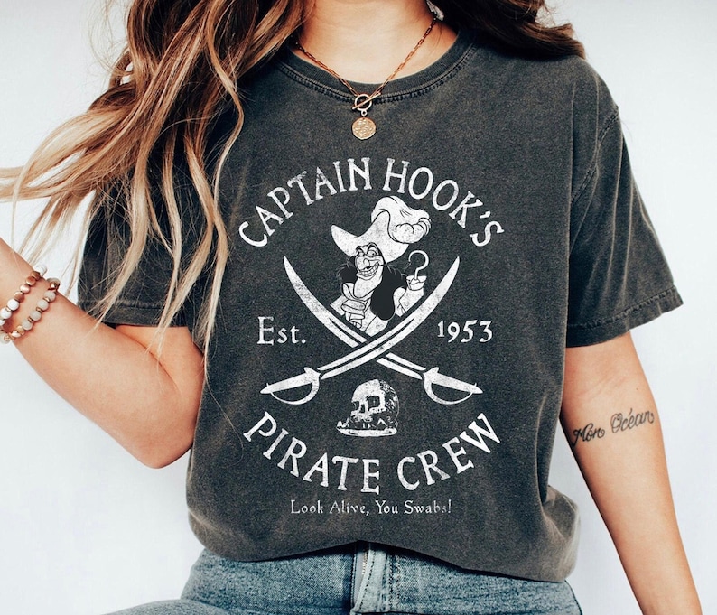 Villains Captain Hook Pirate Crew Est 1953 Logo Shirt, Peter Pan T-shirt, Magic Kingdom, Family Matching Tee Gift Ideas For Men Women image 1