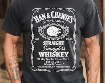 Camiseta retro de Star Wars con whisky de Han y Chewie y Chewbacca, camiseta para beber de Star Wars, camiseta de Galaxy's Edge, camiseta de whisky para hombre