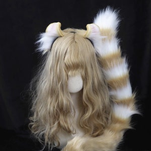 Cat Ear and Tail, Animal Cosplay Costume Headpiece Furry Ears, Halloween Cosplay Accessory, Gift, Furry Suit，Furry Tail，Animal Tail