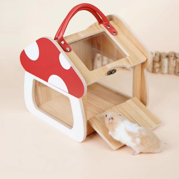 Mushroom Shaped Hamster Cage for Outings, Sugar Glider  Cage, Hamster Supply, Bird's Wooden House, Gift For Hamster, Small Animal Supply