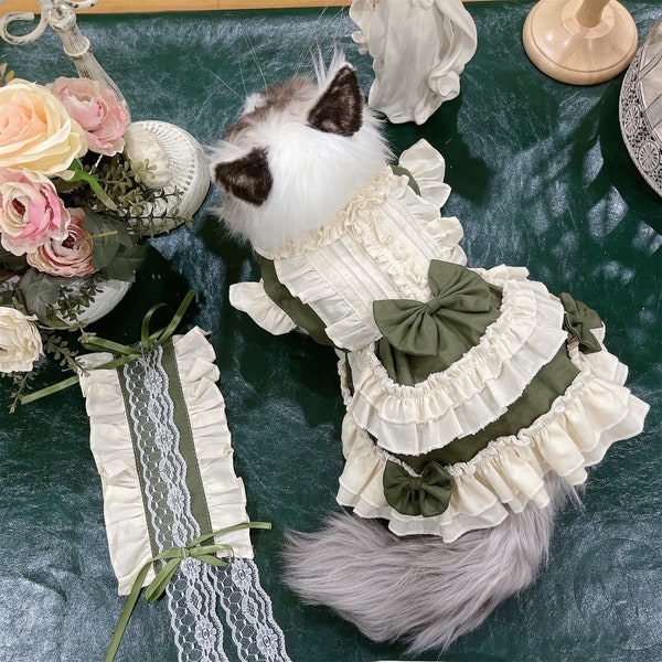 Pet Cute Princess Dress,Cat Dog Lace Fluffy Dress,Vintage Cat Dog Lolita Dress, Pet Clothing,Cat/Dog Wedding Birthday Outfit,Gift For Pet