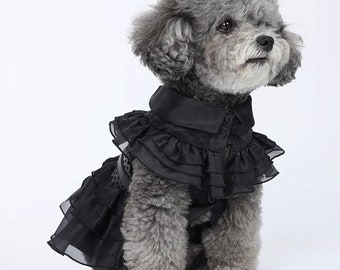 Déguisements du mercredi Addams pour animaux de compagnie Chiens Chats Robe Addams Halloween Cosplay Séance photo Cadeau d'Halloween pour animal de compagnie