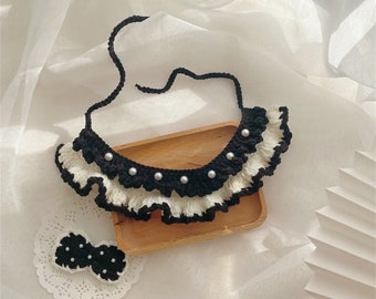 Pearls Handmade Crochet Pet Collar, Crochet Pet Bib, Pet Elegant Collar, Pet Neckwear