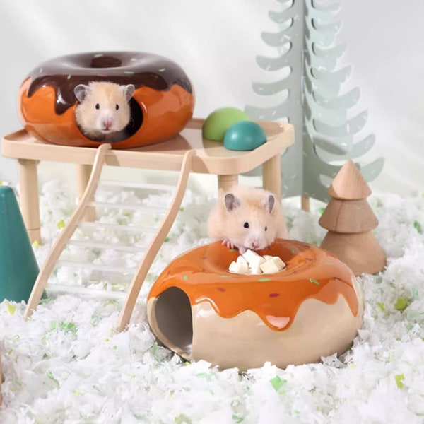 Donut-Shaped Hamster Ceramic Nest, Ceramic Bear Hideout House,Hamster Cage Decor,Gift For Hamster,Hamster Supply,Ceramics Hideout,Pet Supply
