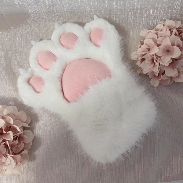 White Pink Furry Paw Gloves Fursuit Paws Cat Dog Bear Fox Wolf Paw Gloves Furry Costume Gloves Custom Color Birthday Gift For Children