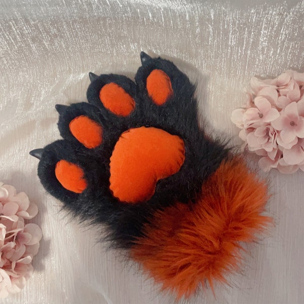 Black and Orange Furry Paw Gloves Fursuit Paws Cat Dog Bear Fox Wolf Paw Gloves Furry Costume Gloves Custom Color