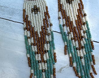 SOORAJ  Bohemian earrings, Rustic jewelry, Fringe hoops, beaded earrings, gift ideas, Boho chic, Bohemian, Long fringe, hoops