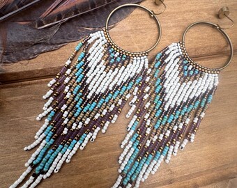 BETWEEN WORLDS Rustic fringe beaded earrings