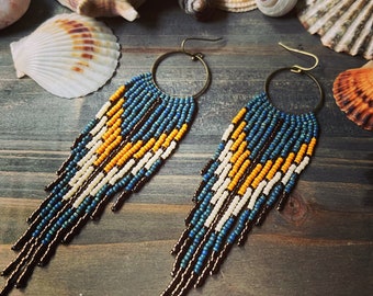 DELMAR Boho style earrings, Aesthetic earrings, Beaded fringes, Gift ideas, bohemian, boho hoops, hoop fringe