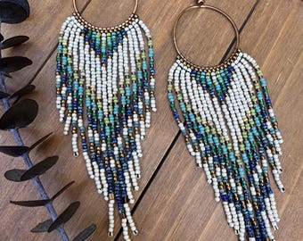 PICASSO’S DREAM  Bohemian earrings, Rustic jewelry, large hoops, Fringe hoops, beaded earrings, gift ideas, Boho chic, Bohemian Jewelry