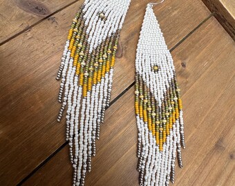 SUN PRIESTESS  hand woven beaded fringe earrings