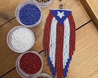 ISLA  Y  TIERRA  - (please read description) Puertorican Flag Inspired beaded fringe earrings