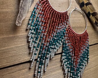 IXCHEL Rustic jewelry, silver hoops gift, boho chic, rare find, fringe, bohostyle, fringe earrings, bohemian jewelry, bohemian