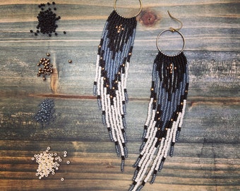 LUNA  Bohemian earrings, Rustic jewelry, Fringe hoops, beaded earrings, gift ideas, Boho chic, Bohemian, Long fringe, hoops