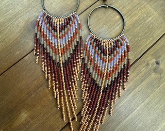 FIERY GRACE   Rustic jewelry, long fringe, gift ideas, boho chic , fringe,