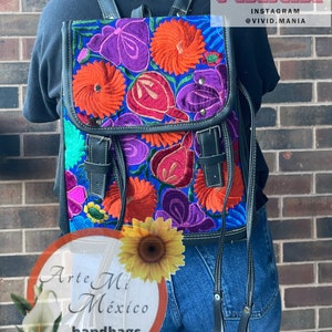 EMBROIDERED FLORAL BACKPACK, colorful full size backpack, mochila multi floral bordada, traditional cute embroidery handbags, made in Mexico