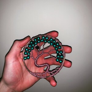 Pink Tree with Cyan Wooden Beads