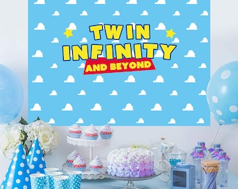 Blue Sky Twin Infinity and Beyond Theme Birthday Party Decoration Decor Banner