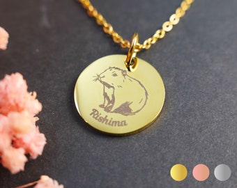 Capybara Name Necklace • Capybara Gifts • Disc Necklace With Name • Engraved Necklace • Nameplate Necklace • Gift For Her