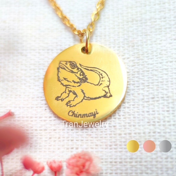 Bearded Dragon Necklace • Bearded Dragon Pendant • Name Necklace • Bearded Dragon Gifts • Disc Necklace With Name • Gifts For Her