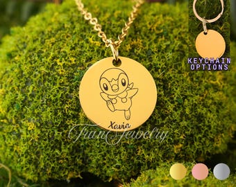 Piplup Necklace • Personalized Necklace • Custom Engraved Piplup Pendant • Gift For Kids • Birthday Gifts • Gifts For Her