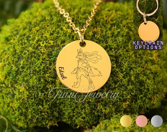 Lucario Necklace • Personalized Necklace • Custom Engraved Lucario Pendant • Gift For Kids • Birthday Gifts • Gifts For Her