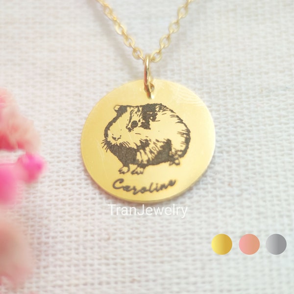 Guinea Pig Name Necklace • Animal Necklace • Pig Necklace • Disc Necklace With Name • Engraved Necklace • Nameplate Necklace • Gift For Her