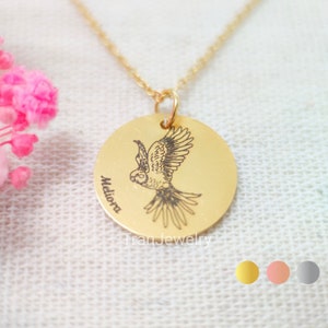 Cockatiel Necklace • Bird Necklace • Engraved Necklace • Disc Necklace With Name • Nameplate Necklace • Gift For Her