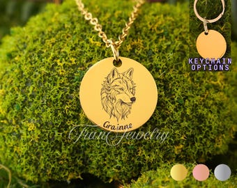Wolf Necklace • Personalized Necklace • Custom Engraved Wolf Jewelry • Gift For Girls • Birthday Gifts • Gifts For Her • Gift For Kids