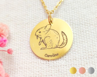 Chinchilla Name Necklace • Chinchilla Gifts • Disc Necklace With Name • Engraved Necklace • Nameplate Necklace • Gift For Her