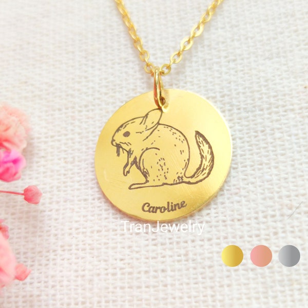 Chinchilla Name Necklace • Chinchilla Gifts • Disc Necklace With Name • Engraved Necklace • Nameplate Necklace • Gift For Her