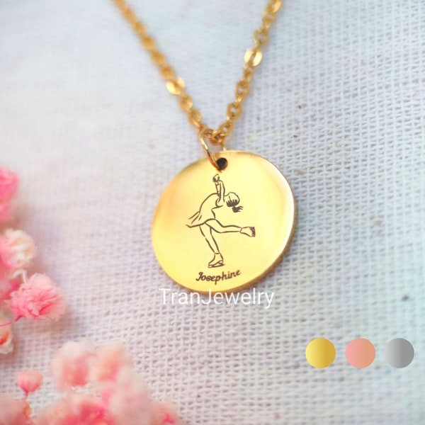 Figure Skating Necklace • Ice Skating Pendant • Disc Necklace With Name • Nameplate Necklace • Gifts For Her • Figure Skating Gifts