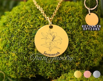 Collana con giglio per donne e ragazze • Collana personalizzata • Gioielli con fiori di giglio • Regali di compleanno • Regali per bambini • Regali per lei
