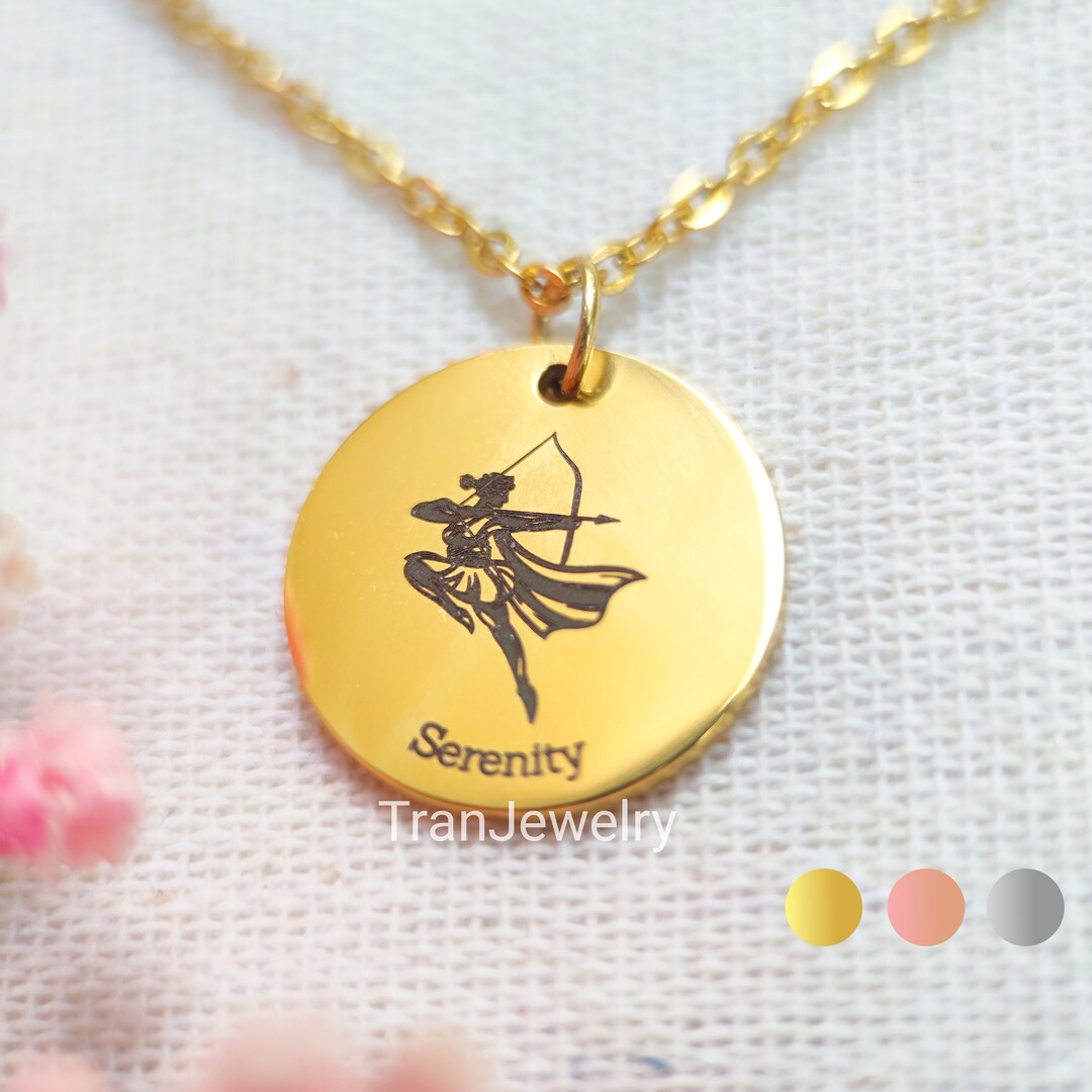 Artemis Necklace Archery Pendant Artemis Goddess Disc Necklace With