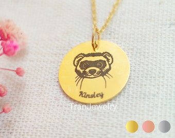Ferret Name Necklace • Animal necklace • Disc Necklace With Name • Engraved Necklace • Gift For Her