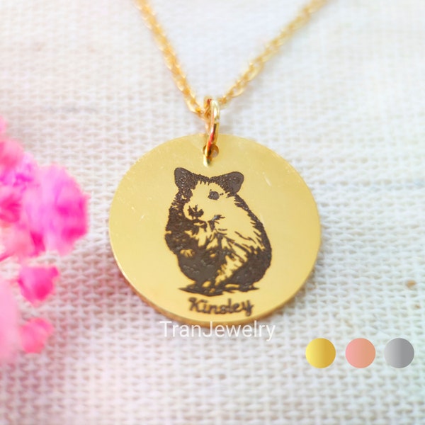 Personalized Hamster Necklace • Disc Necklace With Name • Engraved Necklace • Gift For Her
