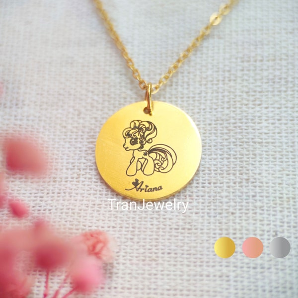 My Little Pony Necklace • Cartoon Necklace • Disc Necklace With Name • Nameplate Necklace • Engraved Necklace • Gifts For Kids