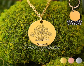 Collar de libros • Colgante de libro floral • Collar personalizado • Regalos para niños • Regalos de cumpleaños • Regalos para ella • Regalos para él