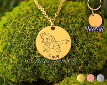 Collar de Tyranitar • Collar personalizado • Colgante de Tyranitar grabado personalizado • Regalo para niños • Regalos de cumpleaños • Regalos para ella