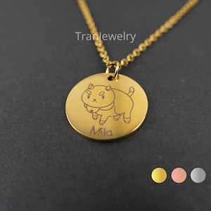 Puppycat Necklace • Bee And Puppycat • Disc Necklace With Name • Nameplate Necklace • Engraved Necklace • Gifts For Her