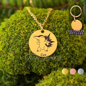 Cyndaquil Necklace • Personalized Necklace • Custom Engraved Cyndaquil Pendant • Gift For Kids • Birthday Gifts • Gifts For Her