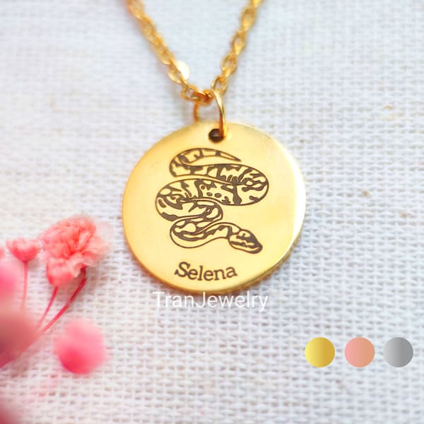 Ball Python Necklace • Ball Python Pendant • Royal Python • Animal Necklace • Name Necklace • Disc Necklace With Name • Gifts For Her