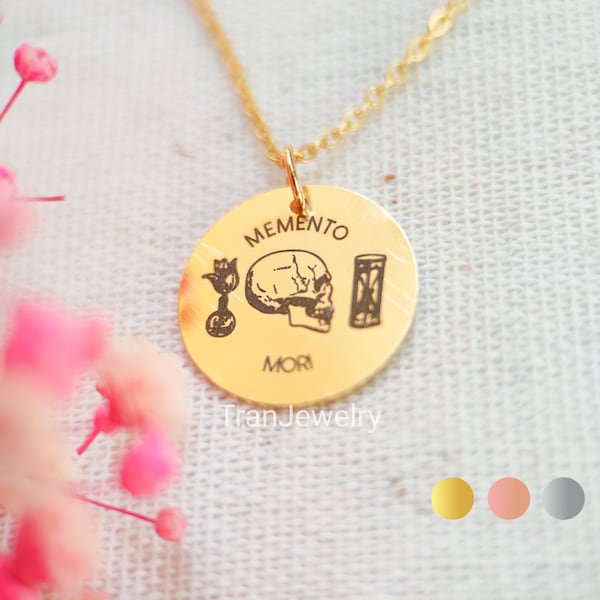 Memento Mori Necklace • Disc Necklace • Engraved Necklace • Gift For Her • Nameplate Necklace