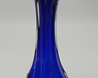 Vintage Bohemia Glass Art Vase, Czech Republic Blue Decorative Flower Vase, Handmade Cobalt Blue Centrepiece, Home Décor Vase